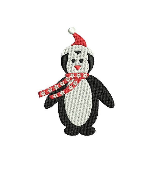 Christmas Penguin embroidery design formats bx (17 machine formats), + pes, Sizes 3, 3.5, 3.8 (4x4 hoop), 4.5, 5, 5.5, and 6 inches