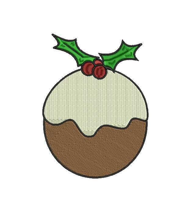 Christmas Pudding embroidery design formats bx (17 machine formats), + pes, Sizes 3, 3.5, 3.8 (4x4 hoop), 4.5, 5, 5.5, and 6 inches