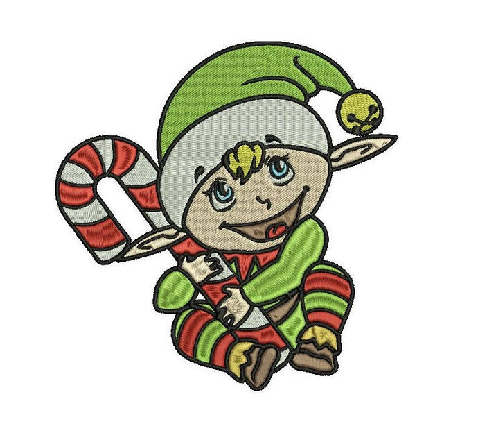 Christmas Elf embroidery design formats bx (17 machine formats), + pes, Sizes 3, 3.5, 3.8 (4x4 hoop), 4.5, 5, 5.5, and 6 inches