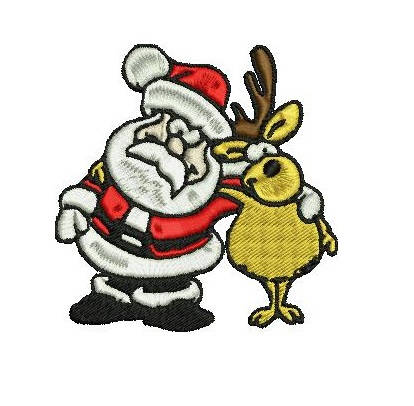 Santa Claus with reindeer  embroidery design formats bx (17 machine formats), + pes, Sizes 3, 3.5, 3.8 (4x4 hoop), 4.5, 5, 5.5, and 6 inches