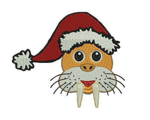 Christmas walrus head embroidery design formats bx (17 machine formats), + pes, Sizes 3, 3.5, 3.8 (4x4 hoop), 4.5, 5, 5.5, and 6 inches