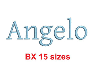 Angelo embroidery BX font Sizes 0.25 (1/4), 0.50 (1/2), 1, 1.5, 2, 2.5, 3, 3.5, 4, 4.5, 5, 5.5, 6, 6.5, and 7 inches