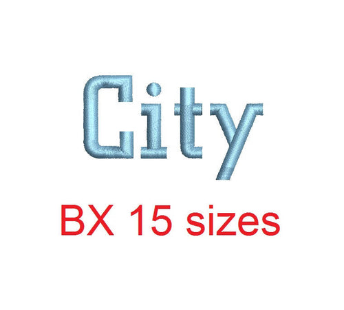 City embroidery BX font Sizes 0.25 (1/4), 0.50 (1/2), 1, 1.5, 2, 2.5, 3, 3.5, 4, 4.5, 5, 5.5, 6, 6.5, and 7 inches