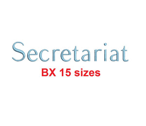 Secretariat embroidery BX font Sizes 0.25 (1/4), 0.50 (1/2), 1, 1.5, 2, 2.5, 3, 3.5, 4, 4.5, 5, 5.5, 6, 6.5, and 7 inches