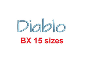 Diablo Script embroidery BX font Sizes 0.25 (1/4), 0.50 (1/2), 1, 1.5, 2, 2.5, 3, 3.5, 4, 4.5, 5, 5.5, 6, 6.5, and 7 inches