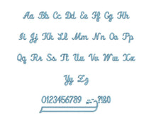 Flair Script embroidery font PES format 15 Sizes 0.25 (1/4), 0.5 (1/2), 1, 1.5, 2, 2.5, 3, 3.5, 4, 4.5, 5, 5.5, 6, 6.5, and 7 inches