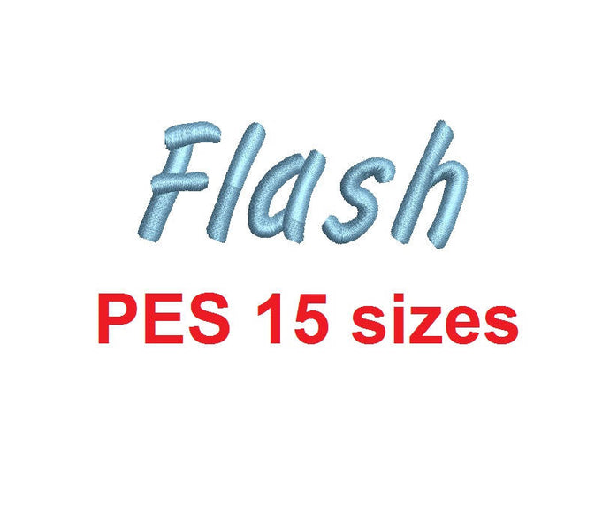 Flash Script embroidery font PES format 15 Sizes 0.25 (1/4), 0.5 (1/2), 1, 1.5, 2, 2.5, 3, 3.5, 4, 4.5, 5, 5.5, 6, 6.5, and 7 inches