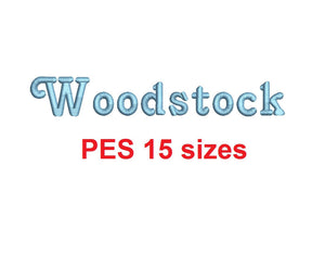Woodstock embroidery font PES 15 Sizes satin stitches 0.25 (1/4), 0.5 (1/2), 1, 1.5, 2, 2.5, 3, 3.5, 4, 4.5, 5, 5.5, 6, 6.5, and 7 inches