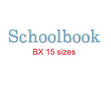 Schoolbook embroidery BX font Sizes 0.25 (1/4), 0.50 (1/2), 1, 1.5, 2, 2.5, 3, 3.5, 4, 4.5, 5, 5.5, 6, 6.5, and 7 inches