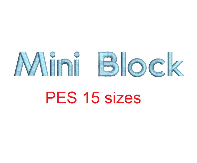 Mini Block embroidery font PES format 15 Sizes 0.25 (1/4), 0.5 (1/2), 1, 1.5, 2, 2.5, 3, 3.5, 4, 4.5, 5, 5.5, 6, 6.5, and 7 inches