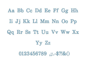 Schoolbook embroidery font PES format 15 Sizes 0.25 (1/4), 0.5 (1/2), 1, 1.5, 2, 2.5, 3, 3.5, 4, 4.5, 5, 5.5, 6, 6.5, and 7 inches