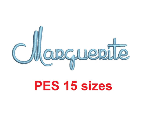 Marguerite embroidery font PES format 15 Sizes 0.25 (1/4), 0.5 (1/2), 1, 1.5, 2, 2.5, 3, 3.5, 4, 4.5, 5, 5.5, 6, 6.5, and 7 inches