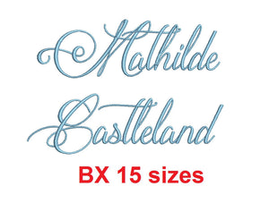 Mathilde Castleland embroidery BX font Sizes 0.25 (1/4), 0.50 (1/2), 1, 1.5, 2, 2.5, 3, 3.5, 4, 4.5, 5, 5.5, 6, 6.5, and 7 inches