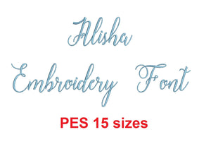 Alisha Script embroidery font PES format 15 Sizes 0.25 (1/4), 0.5 (1/2), 1, 1.5, 2, 2.5, 3, 3.5, 4, 4.5, 5, 5.5, 6, 6.5, and 7 inches
