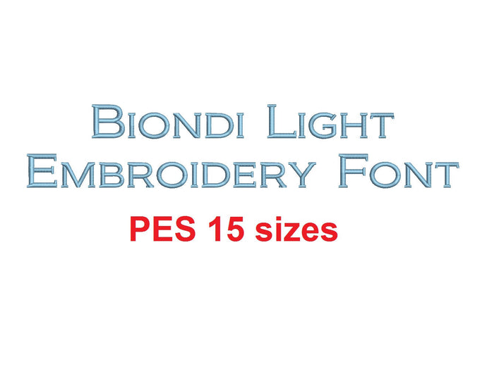 Biondi™ block embroidery font PES 15 Sizes 0.25 (1/4), 0.5 (1/2), 1, 1.5, 2, 2.5, 3, 3.5, 4, 4.5, 5, 5.5, 6, 6.5, and 7 inches (RLA)