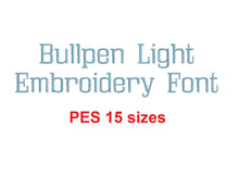 Bullpen Light™ embroidery font PES 15 Sizes 0.25 (1/4), 0.5 (1/2), 1, 1.5, 2, 2.5, 3, 3.5, 4, 4.5, 5, 5.5, 6, 6.5, and 7 inches (RLA)