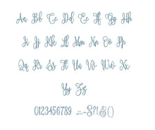 Brooke Script embroidery BX font Sizes 0.25 (1/4), 0.50 (1/2), 1, 1.5, 2, 2.5, 3, 3.5, 4, 4.5, 5, 5.5, 6, 6.5, and 7 inches