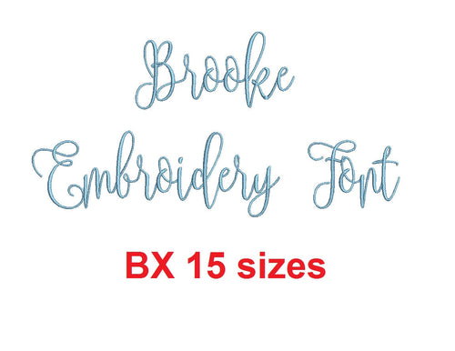 Brooke Script embroidery BX font Sizes 0.25 (1/4), 0.50 (1/2), 1, 1.5, 2, 2.5, 3, 3.5, 4, 4.5, 5, 5.5, 6, 6.5, and 7 inches