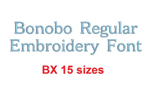 Bonobo Regular™ block embroidery BX font Sizes 0.25 (1/4), 0.50 (1/2), 1, 1.5, 2, 2.5, 3, 3.5, 4, 4.5, 5, 5.5, 6, 6.5, and 7 inches (RLA)