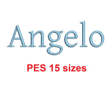 Angelo embroidery font PES format 15 Sizes instant download 0.25, 0.5, 1, 1.5, 2, 2.5, 3, 3.5, 4, 4.5, 5, 5.5, 6, 6.5, and 7 inches
