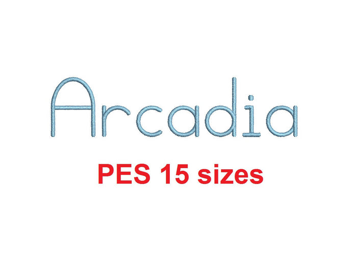 Arcadia embroidery font PES format 15 Sizes instant download 0.25, 0.5, 1, 1.5, 2, 2.5, 3, 3.5, 4, 4.5, 5, 5.5, 6, 6.5, and 7 inches