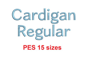 Cardigan Regular™ block embroidery font PES 15 Sizes 0.25 (1/4), 0.5 (1/2), 1, 1.5, 2, 2.5, 3, 3.5, 4, 4.5, 5, 5.5, 6, 6.5, and 7" (RLA)