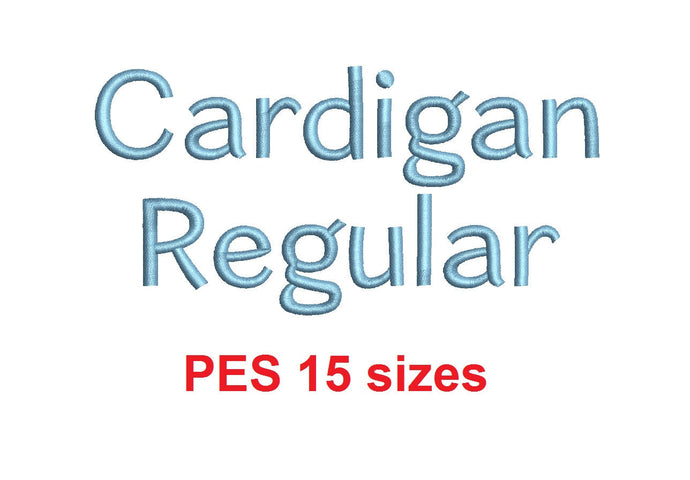 Cardigan Regular™ block embroidery font PES 15 Sizes 0.25 (1/4), 0.5 (1/2), 1, 1.5, 2, 2.5, 3, 3.5, 4, 4.5, 5, 5.5, 6, 6.5, and 7