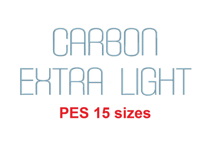 Carbon Extra Light™ block embroidery font PES 15 Sizes 0.25 (1/4), 0.5 (1/2), 1, 1.5, 2, 2.5, 3, 3.5, 4, 4.5, 5, 5.5, 6, 6.5, and 7