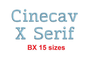 Cinecav X Serif™ block embroidery BX font Sizes 0.25 (1/4), 0.50 (1/2), 1, 1.5, 2, 2.5, 3, 3.5, 4, 4.5, 5, 5.5, 6, 6.5, and 7 inches (RLA)