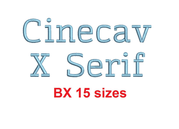 Cinecav X Serif™ block embroidery BX font Sizes 0.25 (1/4), 0.50 (1/2), 1, 1.5, 2, 2.5, 3, 3.5, 4, 4.5, 5, 5.5, 6, 6.5, and 7 inches (RLA)