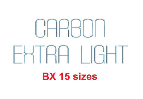 Carbon Extra Light™ block embroidery BX font Sizes 0.25 (1/4), 0.50 (1/2), 1, 1.5, 2, 2.5, 3, 3.5, 4, 4.5, 5, 5.5, 6, 6.5, and 7