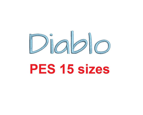 Diablo script embroidery font PES format 15 Sizes 0.25 (1/4), 0.5 (1/2), 1, 1.5, 2, 2.5, 3, 3.5, 4, 4.5, 5, 5.5, 6, 6.5, and 7 inches