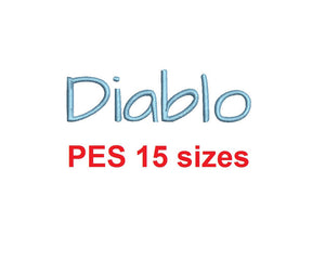 Diablo script embroidery font PES format 15 Sizes 0.25 (1/4), 0.5 (1/2), 1, 1.5, 2, 2.5, 3, 3.5, 4, 4.5, 5, 5.5, 6, 6.5, and 7 inches