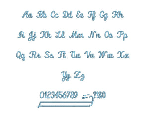 Flair Script embroidery BX font Sizes 0.25 (1/4), 0.50 (1/2), 1, 1.5, 2, 2.5, 3, 3.5, 4, 4.5, 5, 5.5, 6, 6.5, and 7 inches