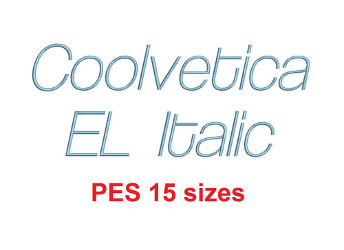 Coolvetica EL Italic™ embroidery font PES 15 Sizes 0.25 (1/4), 0.5 (1/2), 1, 1.5, 2, 2.5, 3, 3.5, 4, 4.5, 5, 5.5, 6, 6.5, and 7