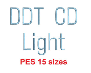 Ddt CD Light™ embroidery font PES 15 Sizes 0.25 (1/4), 0.5 (1/2), 1, 1.5, 2, 2.5, 3, 3.5, 4, 4.5, 5, 5.5, 6, 6.5, and 7" (RLA)