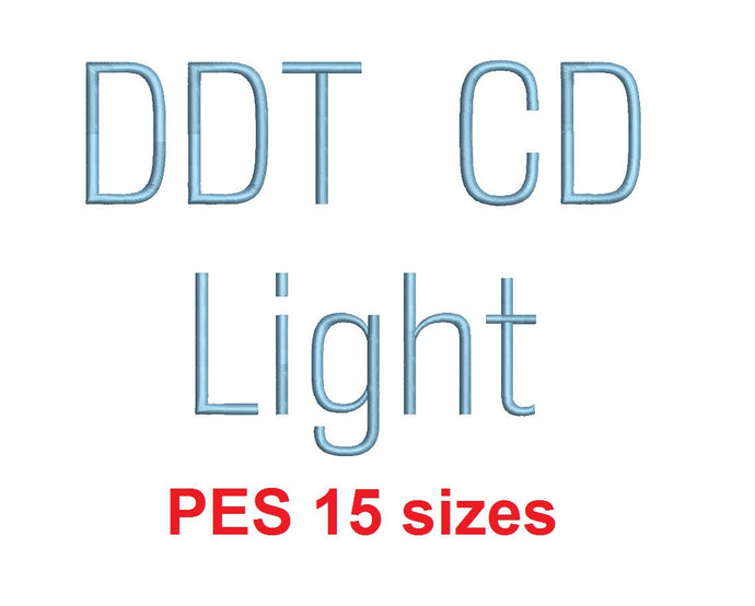 Ddt CD Light™ embroidery font PES 15 Sizes 0.25 (1/4), 0.5 (1/2), 1, 1.5, 2, 2.5, 3, 3.5, 4, 4.5, 5, 5.5, 6, 6.5, and 7