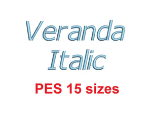 Veranda Italic embroidery font PES format 15 Sizes instant download 0.25, 0.5, 1, 1.5, 2, 2.5, 3, 3.5, 4, 4.5, 5, 5.5, 6, 6.5, and 7 inches