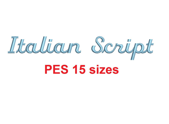 Italian Script embroidery font PES format 15 Sizes 0.25 (1/4), 0.5 (1/2), 1, 1.5, 2, 2.5, 3, 3.5, 4, 4.5, 5, 5.5, 6, 6.5, and 7 inches