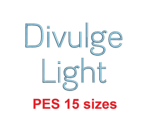 Divulge Light™ embroidery font PES 15 Sizes 0.25 (1/4), 0.5 (1/2), 1, 1.5, 2, 2.5, 3, 3.5, 4, 4.5, 5, 5.5, 6, 6.5, and 7