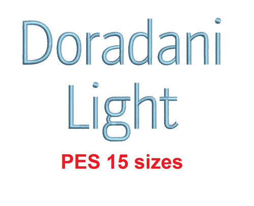 Doradani Light™ embroidery font PES 15 Sizes 0.25 (1/4), 0.5 (1/2), 1, 1.5, 2, 2.5, 3, 3.5, 4, 4.5, 5, 5.5, 6, 6.5, and 7