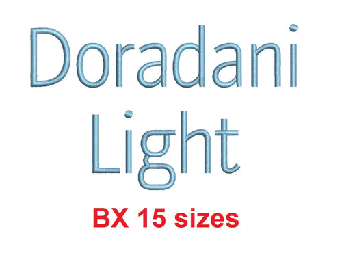Doradani Light™ embroidery BX font Sizes 0.25 (1/4), 0.50 (1/2), 1, 1.5, 2, 2.5, 3, 3.5, 4, 4.5, 5, 5.5, 6, 6.5, and 7 inches (RLA)
