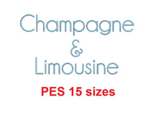 Champagne & Limousine block embroidery font PES 15 Sizes 0.25 (1/4), 0.5 (1/2), 1, 1.5, 2, 2.5, 3, 3.5, 4, 4.5, 5, 5.5, 6, 6.5, and 7" (RLA)