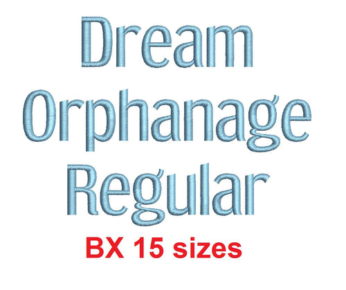Dream Orphanage Regular™ block embroidery BX font Sizes 0.25 (1/4), 0.50 (1/2), 1, 1.5, 2, 2.5, 3, 3.5, 4, 4.5, 5, 5.5, 6, 6.5, and 7