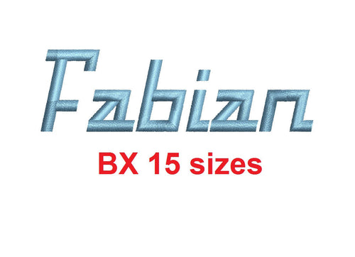 Fabian™ block embroidery BX font Sizes 0.25 (1/4), 0.50 (1/2), 1, 1.5, 2, 2.5, 3, 3.5, 4, 4.5, 5, 5.5, 6, 6.5, and 7