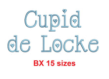 Cupid de Locke block embroidery BX font Sizes 0.25 (1/4), 0.50 (1/2), 1, 1.5, 2, 2.5, 3, 3.5, 4, 4.5, 5, 5.5, 6, 6.5, and 7 inches