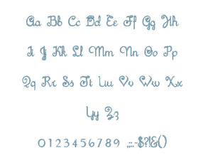Sachiko embroidery font PES format 15 Sizes 0.25 (1/4), 0.5 (1/2), 1, 1.5, 2, 2.5, 3, 3.5, 4, 4.5, 5, 5.5, 6, 6.5, and 7 inches