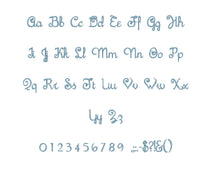 Sachiko script embroidery BX font Sizes 0.25 (1/4), 0.50 (1/2), 1, 1.5, 2, 2.5, 3, 3.5, 4, 4.5, 5, 5.5, 6, 6.5, and 7 inches