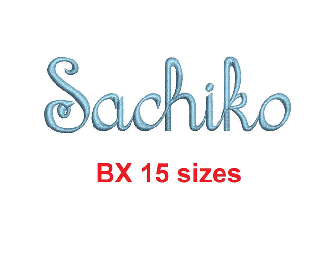Sachiko script embroidery BX font Sizes 0.25 (1/4), 0.50 (1/2), 1, 1.5, 2, 2.5, 3, 3.5, 4, 4.5, 5, 5.5, 6, 6.5, and 7 inches