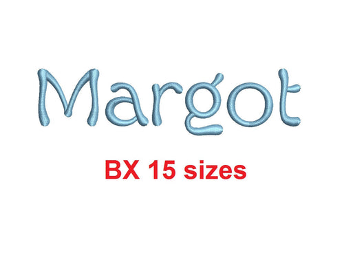 Margot embroidery BX font Sizes 0.25 (1/4), 0.50 (1/2), 1, 1.5, 2, 2.5, 3, 3.5, 4, 4.5, 5, 5.5, 6, 6.5, and 7 inches